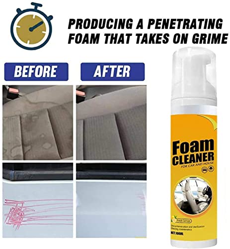 Multipurpose Foam Cleaner Spray, Foam Cleaner for car and House Lemon Flavor, Leather Decontamination, Multi-Functional Foam Cleaner, Cleaning Spray for Car Interior Ceiling Leather Seat (2Pcs(2*100ML))