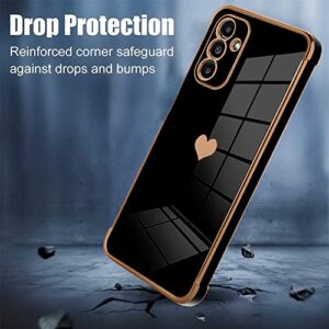 Bonoma Compatible with Samsung Galaxy A13 5G Case Love Heart Plating Cute Luxury Elegant Case Camera Protector Soft TPU Shockproof Protective Back Cover Galaxy A13 5G Case -Black