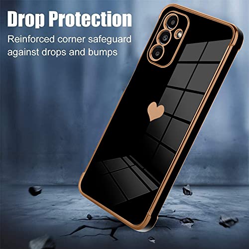 Bonoma Compatible with Samsung Galaxy A13 5G Case Love Heart Plating Cute Luxury Elegant Case Camera Protector Soft TPU Shockproof Protective Back Cover Galaxy A13 5G Case -Black