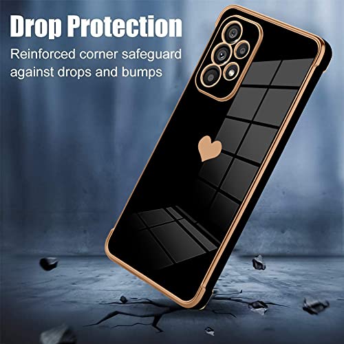 Bonoma Compatible with Samsung Galaxy A53 5G Case Love Heart Plating Electroplate Luxury Elegant Case Camera Protector Soft TPU Shockproof Protective Back Cover Galaxy A53 5G Case -Black