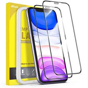 jetech shatterproof screen protector for iphone 11/iphone xr 6.1-inch, full coverage military grade diamond hard tempered glass film with easy installation tool, 2-pack