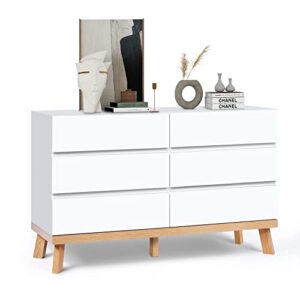 yigobuy 6 drawer double dresser chest of drawers large storage cabinet for bedroom, living room, hallway (white)