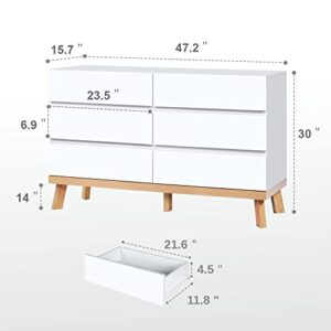 YIGOBUY 6 Drawer Double Dresser Chest of Drawers Large Storage Cabinet for Bedroom, Living Room, Hallway (White)