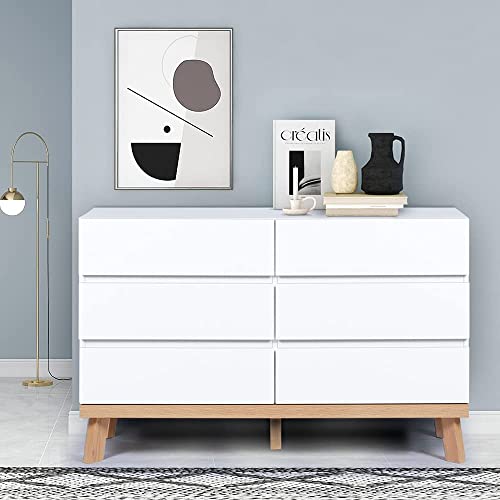 YIGOBUY 6 Drawer Double Dresser Chest of Drawers Large Storage Cabinet for Bedroom, Living Room, Hallway (White)