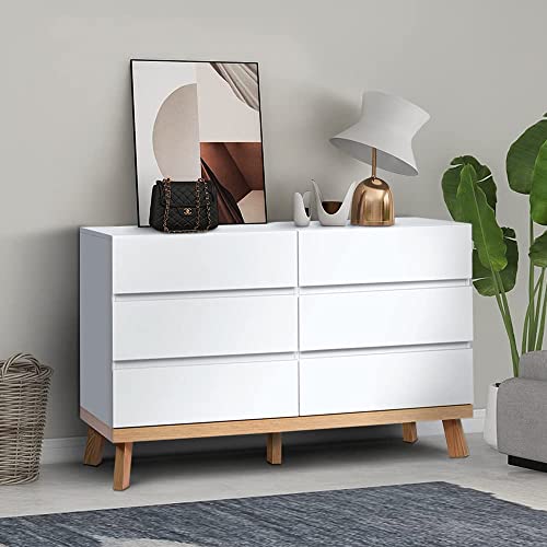 YIGOBUY 6 Drawer Double Dresser Chest of Drawers Large Storage Cabinet for Bedroom, Living Room, Hallway (White)