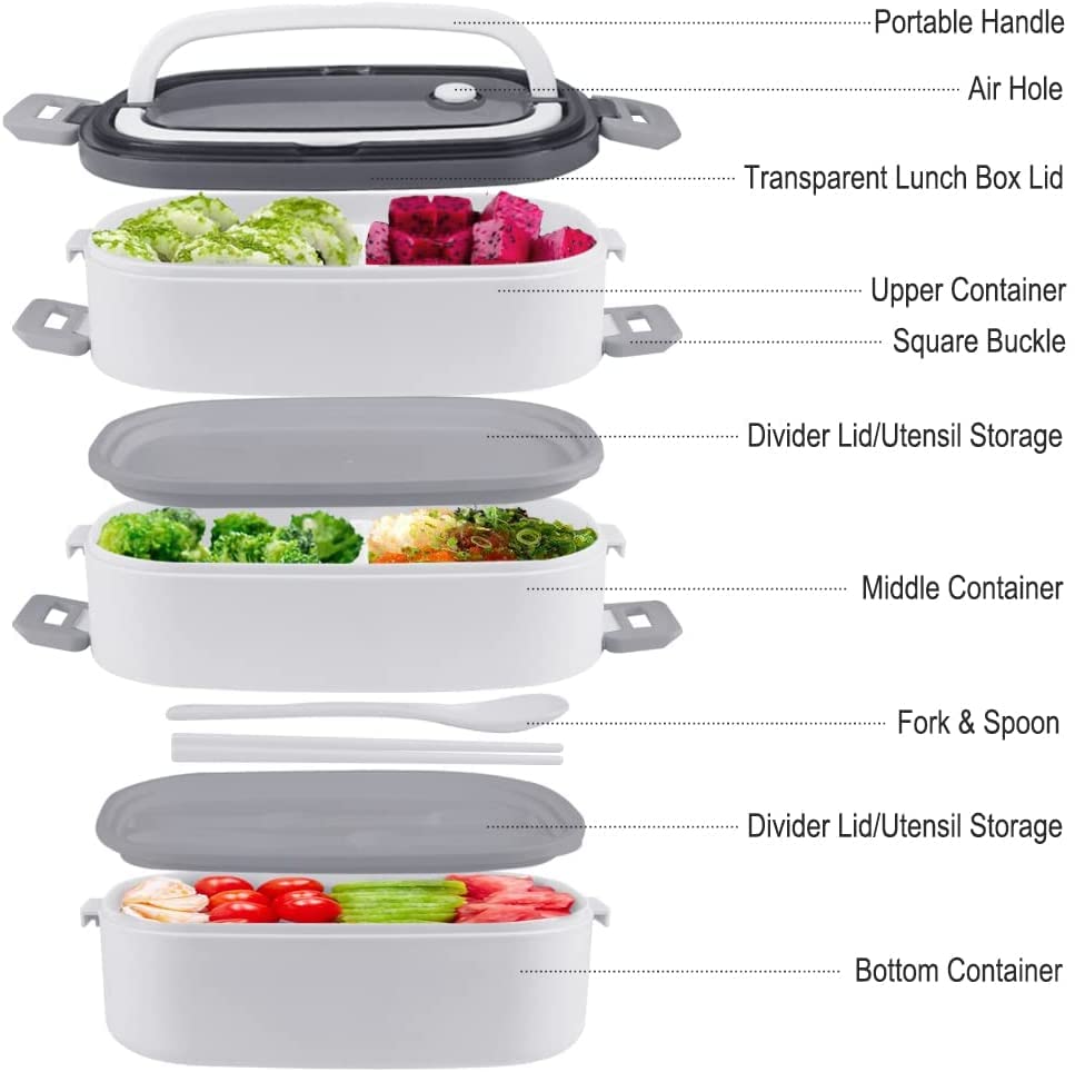 NatraProw Large Bento Lunch Box for Adult, 3 Layer Bento Lunch Box Containers with Utensils & Dividers, Bento Lunch Box Leak proof for Adults, Bento Lunch Container Microwave Safe