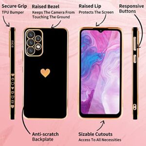 Shorogyt Heart Case for Samsung Galaxy A32 5G (Not Fit 4G) 6.5 Inch Women Cute Aesthetic Love Hearts Pattern Girls Black Gold Luxury Girly Design Cases Trendy Cover+Screen+Chain for A32 5G 6.5”(3in1)