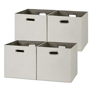 DULLEMELO Cube Storage Bins 13x13 Fabric Storage Cubes, Large Foldable Storage Cube Baskets with Dual Handles, Fabric Cube Organizer Boxes for Home Closet Shelf Bookcase,Set of 4,Light Grey