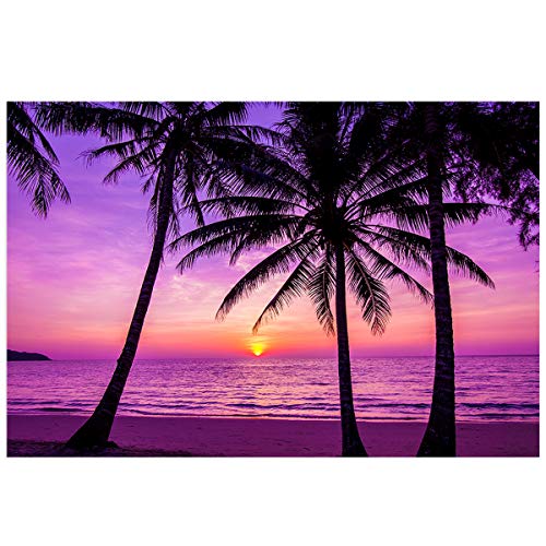 Monroda Purple Coast Aquarium Background, Durable PVC Adhesive Backdrop Aquarium Poster Fish Tank Backgrounds Decorative Paper 18.4x30.4inch, Beach Dusk Seaside Tropical Plants