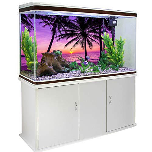 Monroda Purple Coast Aquarium Background, Durable PVC Adhesive Backdrop Aquarium Poster Fish Tank Backgrounds Decorative Paper 18.4x30.4inch, Beach Dusk Seaside Tropical Plants