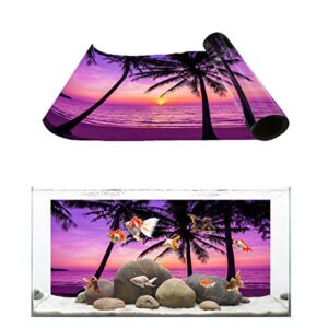 Monroda Purple Coast Aquarium Background, Durable PVC Adhesive Backdrop Aquarium Poster Fish Tank Backgrounds Decorative Paper 18.4x30.4inch, Beach Dusk Seaside Tropical Plants