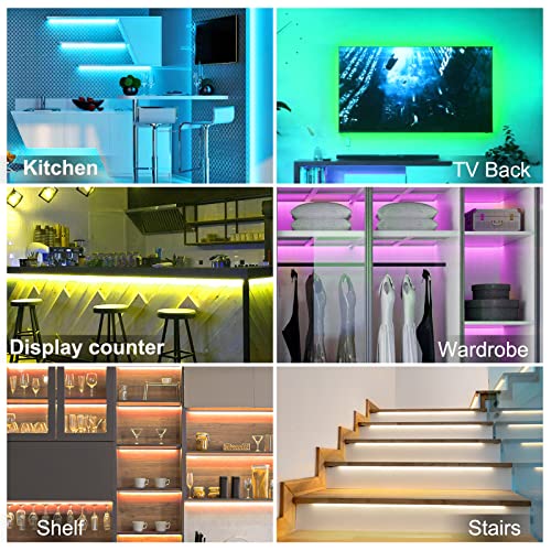 yotutun Under Cabinet Lighting Kit, 8 PCS RGB LED Strip Lights with APP Remote and Adapter, Under Counter Lights for Kitchen Cabinets , Shelf, Desk, Corner, Closet, Showcase (RGB)