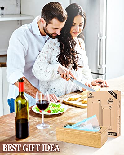 Set of 2 Ziplock Bag Storage Organizer, Bamboo Kitchen Food Bags Holder,Counter Drawer Dispenser for Gallon, Quart, Sandwich & Snack Variety Size Bag