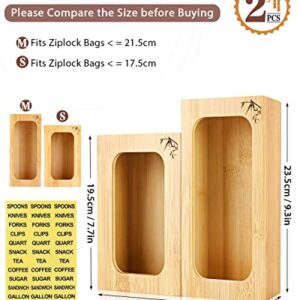 Set of 2 Ziplock Bag Storage Organizer, Bamboo Kitchen Food Bags Holder,Counter Drawer Dispenser for Gallon, Quart, Sandwich & Snack Variety Size Bag