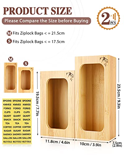 Set of 2 Ziplock Bag Storage Organizer, Bamboo Kitchen Food Bags Holder,Counter Drawer Dispenser for Gallon, Quart, Sandwich & Snack Variety Size Bag