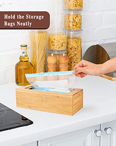 Set of 2 Ziplock Bag Storage Organizer, Bamboo Kitchen Food Bags Holder,Counter Drawer Dispenser for Gallon, Quart, Sandwich & Snack Variety Size Bag