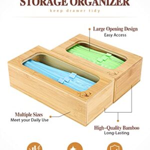 Set of 2 Ziplock Bag Storage Organizer, Bamboo Kitchen Food Bags Holder,Counter Drawer Dispenser for Gallon, Quart, Sandwich & Snack Variety Size Bag