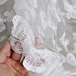 51" Width 3D Vivid Butterfly Lace Fabric Exquisite Flower Embroidery Soft Tulle Lace Fabric for Wedding Bridal Lace Dress Party Dress Home Decor (3 Yard, White Mesh+White Butterfly)