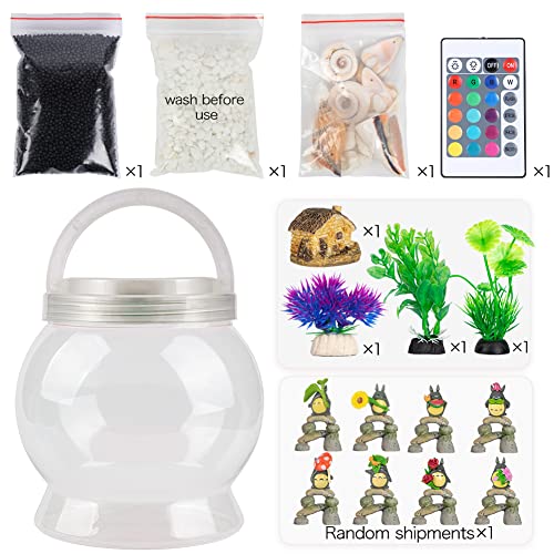 LA KEN DU,Small Betta Tetra Fish Tank Decorations Set-Aquarium with 20 Color LED Lighting,Fish Night Light Aquarium for Kids,0.5-Gallon,Transparent