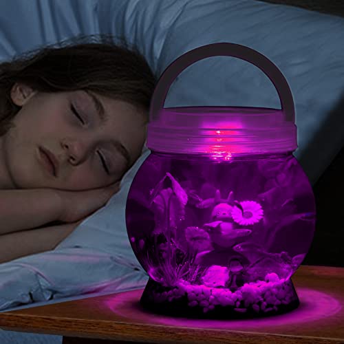 LA KEN DU,Small Betta Tetra Fish Tank Decorations Set-Aquarium with 20 Color LED Lighting,Fish Night Light Aquarium for Kids,0.5-Gallon,Transparent
