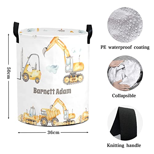 Personalized Laundry Baskets Bin, Construction Excavator Truck Car Laundry Hamper with Handles, Collapsible Waterproof Clothes Hamper, Laundry Bin, Storage Basket for Bedroom, Bathroom, College Dorm, Dirty Clothes, Toys 50L