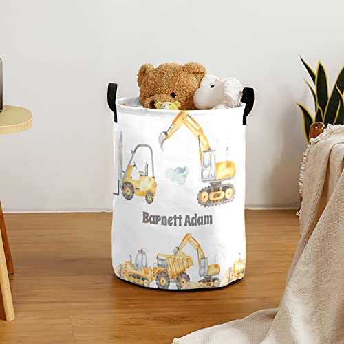 Personalized Laundry Baskets Bin, Construction Excavator Truck Car Laundry Hamper with Handles, Collapsible Waterproof Clothes Hamper, Laundry Bin, Storage Basket for Bedroom, Bathroom, College Dorm, Dirty Clothes, Toys 50L