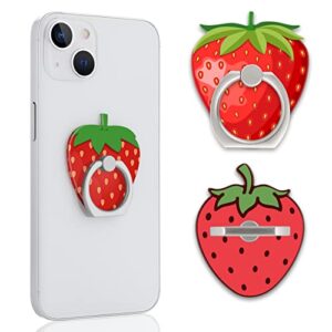 mzelq phone ring holder- cute pattern red strawberry 3 pcs finger ring holder kickstand [washable] [removable], 360°rotation compatible with cell phone for iphone samsung galaxy