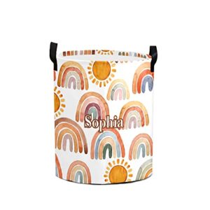 wowpersonaltailor rainbow sun laundry hamper basket custom name collapsible storage bin waterproof clothes storage basket room decor dirty 19.69inch(height) x 14.17inch(diameter)