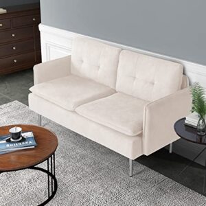 aodailihb loveseat sofa mini couch for bedroom upholstered love seats furniture with metal legs/thick padding for small spaces tool-free assembly (1, beige)