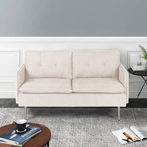 AODAILIHB Loveseat Sofa Mini Couch for Bedroom Upholstered Love Seats Furniture with Metal Legs/Thick Padding for Small Spaces Tool-Free Assembly (1, Beige)