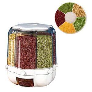 XGZ 6-Grid Grain Dispenser Rotating Kitchen Storage Containers Cereal Storage Containers Rice Dispenser Food Storage Containers Airtight Containers,27X32cm/10.6X12.6in