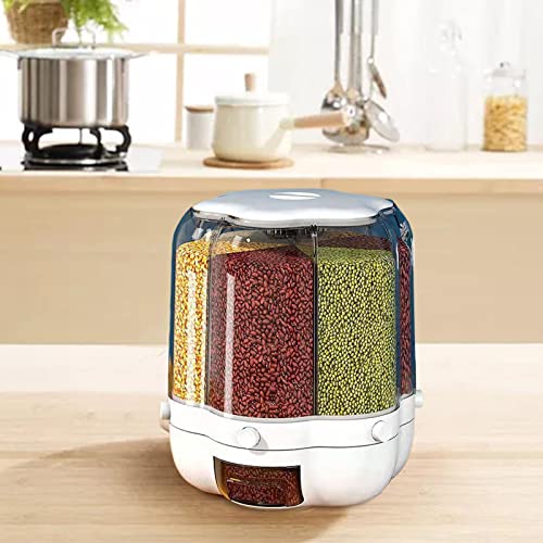 XGZ 6-Grid Grain Dispenser Rotating Kitchen Storage Containers Cereal Storage Containers Rice Dispenser Food Storage Containers Airtight Containers,27X32cm/10.6X12.6in