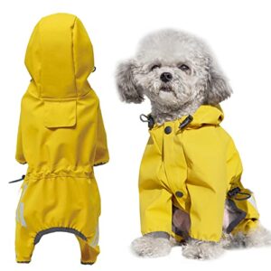 AblePet Puppy Dog Raincoat Hooded Slicker Poncho with Reflective Strap/Leash Hole Windproof Jacket for Small Medium Dogs(S, Yellow)