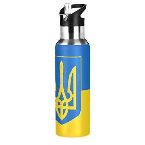 stainless steel water bottle with new wide handle straw lid ukraine flag national emblem portable sport bottle 20 oz