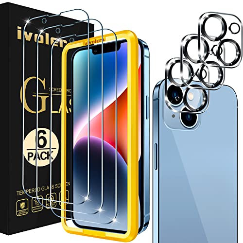 ivoler [3+3 Pack] Tempered Glass for iPhone 14 Plus 6.7" [3 Pack] with [3 Pack] Camera Lens Screen Protector with [Alignment Frame], Anti-Scratch Case Friendly Transparent HD Clear Film