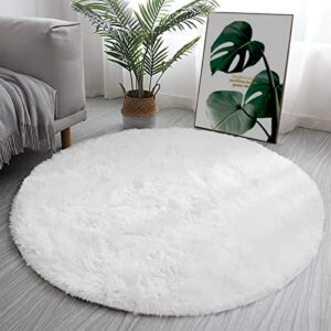gumohk 4x4 soft white round rug for bedroom modern fluffy circle carpet for kids girls baby room shag rug indoor shaggy plush circular nursery rugs cute cozy area rugs for living room