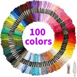 botober 100 skeins professional rainbow color embroidery floss with 30 pcs needles and i pcs threader, embroidery thread kits for cross stitch, bracelet friendship and craft floss