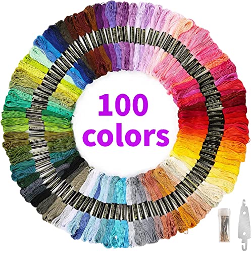 Botober 100 skeins Professional Rainbow Color Embroidery Floss with 30 pcs Needles and I pcs Threader, Embroidery Thread Kits for Cross Stitch, Bracelet Friendship and Craft Floss