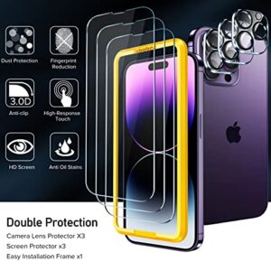 ivoler [3+3 Pack] Tempered Glass for iPhone 14 Pro Max Screen Protector 6.7'' [3 Pack] with [3 Pack] Camera Lens Protector with [Alignment Frame], Anti-Scratch Case Friendly Transparent HD Clear Film