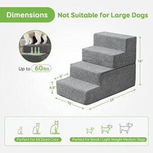 Dog Stairs & Steps for Small Dogs Cats, Pawque Pet Steps for High Bed Couch, Shock Absorbing Foam with High-Strength Boards for Pet Safe, Non-Slip Removable Washable Cover, 4-Step ( 18'' High)