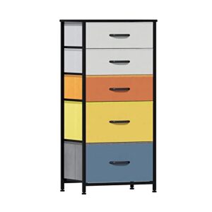 llappuil small dresser for closet, kids dresser for bedroom, tall skinny dresser with 5 drawers, fabric dresser chest of drawers, vertical storage dresser tower for socks, narrow spaces, multicolor
