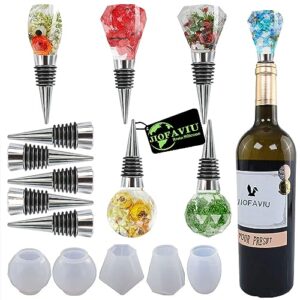 jofaviu 10 pcs resin wine bottle stoppers molds set, wine stopper silicone molds for epoxy resin, stopper epoxy resin silicone molds set kits (5 molds with 5 stoppers)