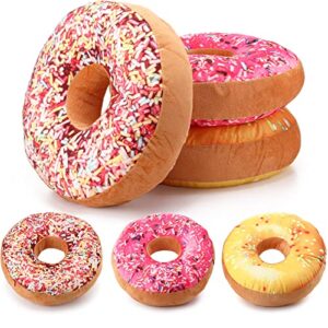 donut throw pillow 3 pcs 16 inch chocolate round pillow plush soft food pillow 3d digital print stuffed ear piercing pillow decorative light weight seat pad cushion for chair floor couch sofa