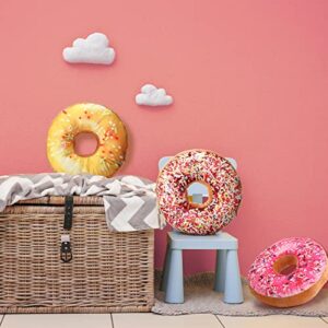 Donut Throw Pillow 3 Pcs 16 Inch Chocolate Round Pillow Plush Soft Food Pillow 3D Digital Print Stuffed Ear Piercing Pillow Decorative Light Weight Seat Pad Cushion for Chair Floor Couch Sofa