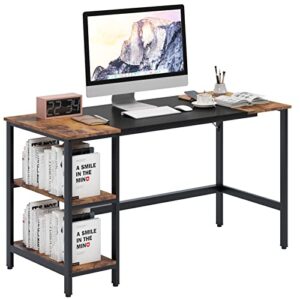 sogeshome 55inches home office computer desk with 2-tier storage open shelves, living-room small space pc table gaming study desk workstation writing table makeup desk for work, study, art, makeup