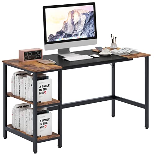 SogesHome 55inches Home Office Computer Desk with 2-Tier Storage Open Shelves, Living-Room Small Space PC Table Gaming Study Desk Workstation Writing Table Makeup Desk for Work, Study, Art, Makeup