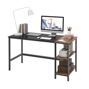 sogeshome 55inches home office desk computer pc desk with industrial 3-tier storage shelves, working gaming desk study desk workstation writing table for bedroom living room, school, apartment