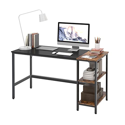 SogesHome 55inches Home Office Desk Computer PC Desk with Industrial 3-Tier Storage Shelves, Working Gaming Desk Study Desk Workstation Writing Table for Bedroom Living Room, School, Apartment