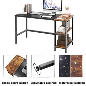 SogesHome 55inches Home Office Desk Computer PC Desk with Industrial 3-Tier Storage Shelves, Working Gaming Desk Study Desk Workstation Writing Table for Bedroom Living Room, School, Apartment