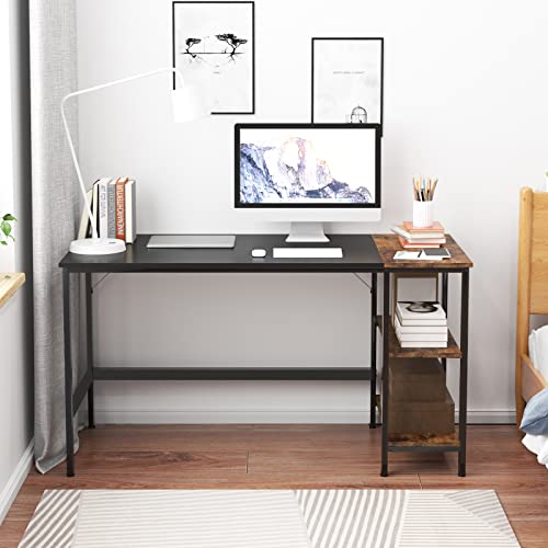 SogesHome 55inches Home Office Desk Computer PC Desk with Industrial 3-Tier Storage Shelves, Working Gaming Desk Study Desk Workstation Writing Table for Bedroom Living Room, School, Apartment
